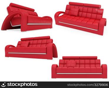 Isolated collage of sofa over white background