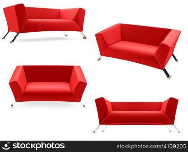Isolated collage of sofa over white background