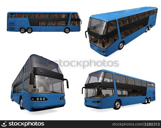 Isolated collection of blue bus