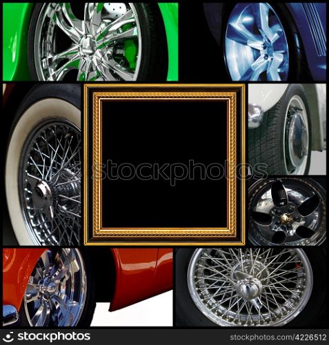 Isolated collection of different wheels otsportivnyh Car