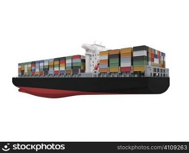 isolated container ship over white