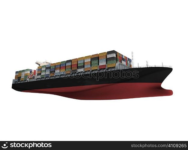 isolated container ship over white