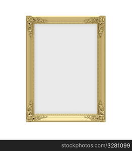 Isolated decorative golden frame over white