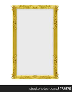 Isolated decorative golden frame over white background