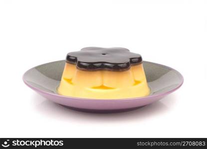 isolated Delicious egg pudding in the dish, white background.