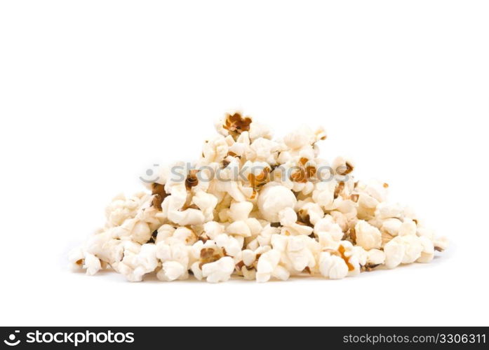 Isolated delicious pop corn on white background.