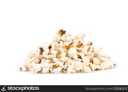 Isolated delicious pop corn on white background.