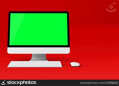 isolated desktop with green screen on red background. suitable for your element design.3d rendering.