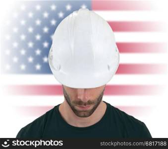 Isolated engineer with flag on background - USA