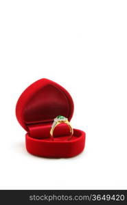 isolated female luxury diamond jade ring in red velvet box