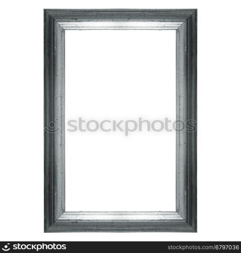 Isolated frame silver colour. Wooden frame silver colour with copy space isolated over white