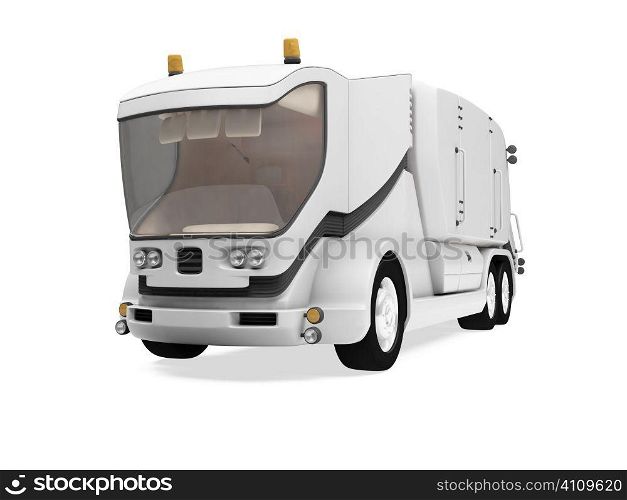Isolated future trash truck front view over white background