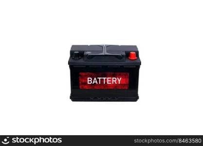 Isolated generic black battery with a red label on a white background