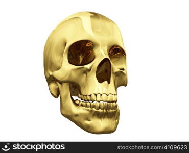 isolated gold skull over white