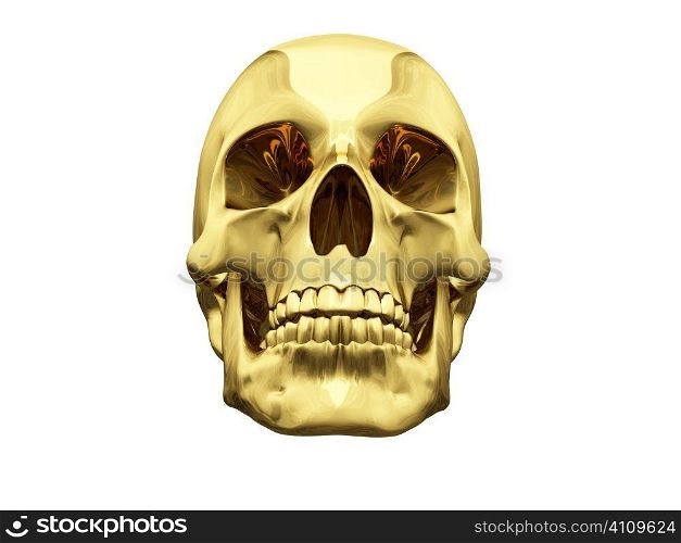 isolated gold skull over white