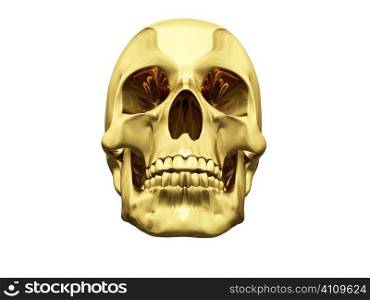 isolated gold skull over white