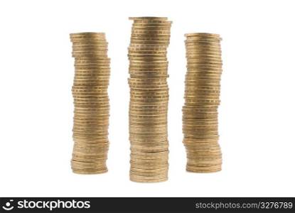Isolated golden coin stack