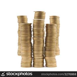 Isolated golden coin stack