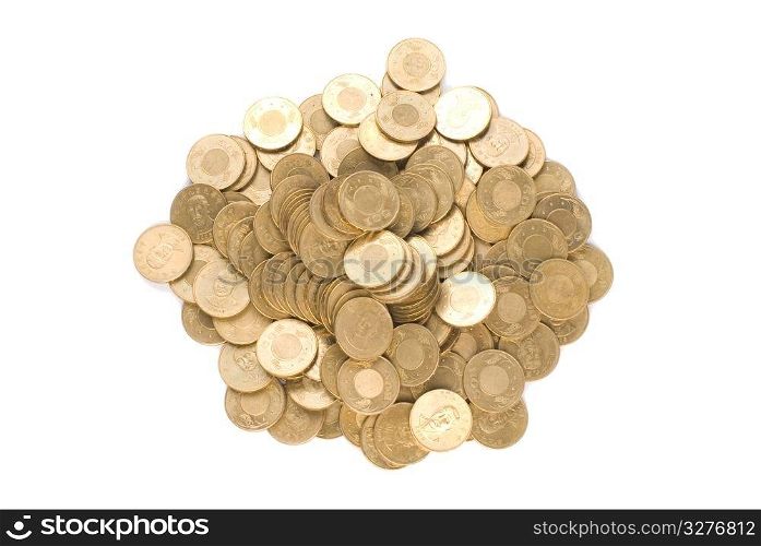 Isolated golden coin stack with white background. wealth concept.