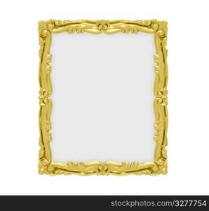 Isolated golden frame over white background