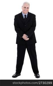 Isolated handsome mature business man standing on isolated white background