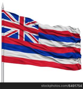Isolated Hawaii Flag on Flagpole, USA state, Flying in the Wind, Isolated on White Background