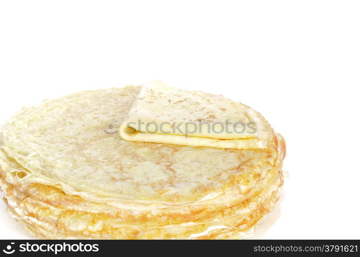 Isolated homemade pancakes with a white background.