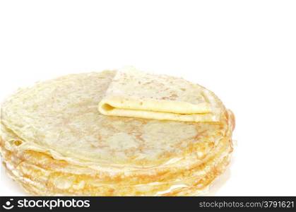 Isolated homemade pancakes with a white background.