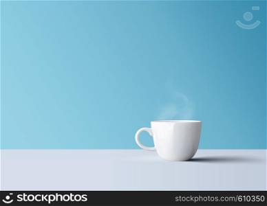 isolated hot black coffee in white coffee mug with smoke