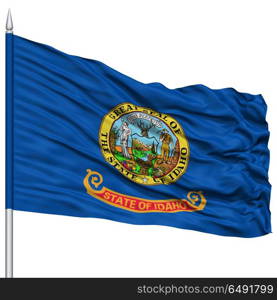 Isolated Idaho Flag on Flagpole, USA state, Flying in the Wind, Isolated on White Background
