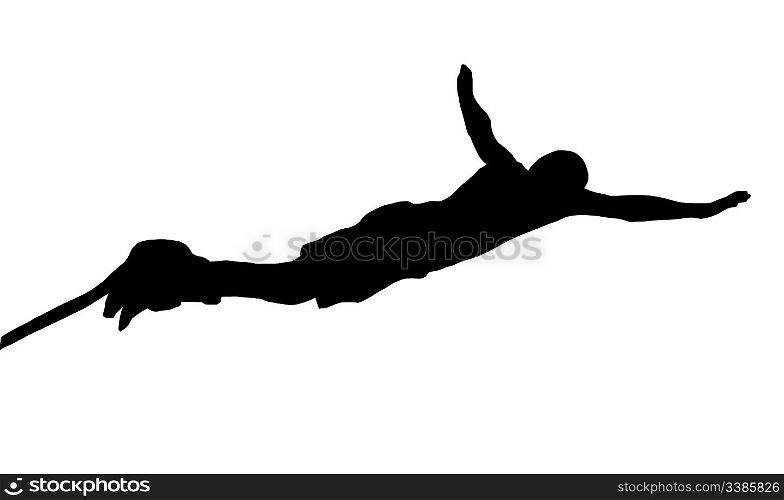 Isolated Image of a Male Bungee Jumper Diving Forward