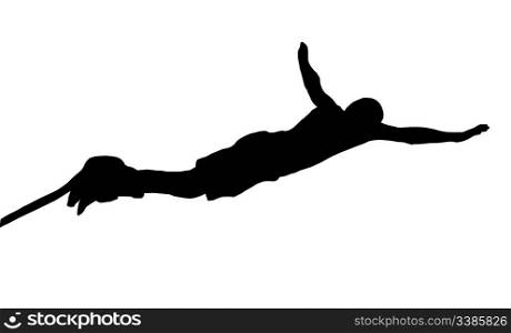 Isolated Image of a Male Bungee Jumper Diving Forward