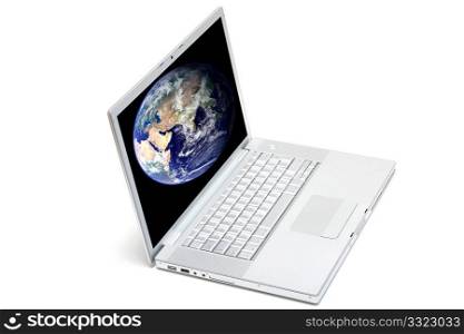 Isolated laptop displaying a globe on the laptop
