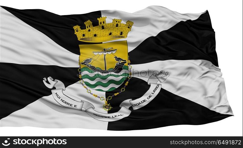 Isolated Lisboa City Flag, Capital City of Portugal, Waving on White Background, High Resolution