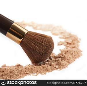 Isolated make-up powder with brush on white background