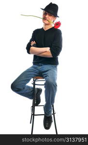 Isolated man sitting on the bar chair