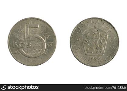isolated object on white - coin Czechoslovakia