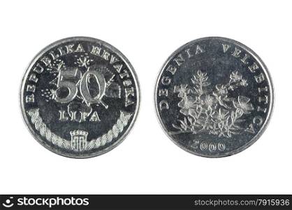 isolated object on white - coin Lira Croatia