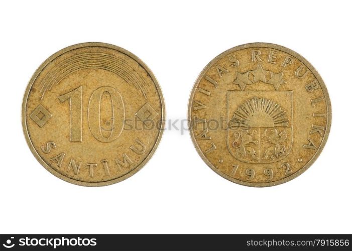 isolated object on white - coin of Latvia