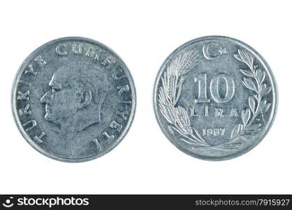 isolated object on white - coin Turkey