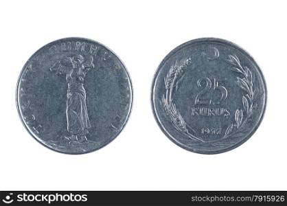 isolated object on white - coin Turkey kurus