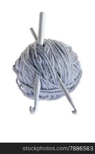 isolated object on white - Woollen ball with knitting needle