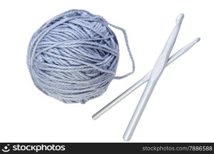 isolated object on white - Woollen ball with knitting needle