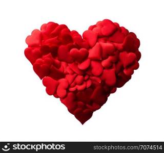 Isolated objects: red heart made of small hearts, suitable for Valentine`s day or wedding or some else romantic event. Red heart
