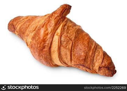 Isolated objects: traditional croissant, French puff pastry bakery, on white background. Traditional french croissant on white background