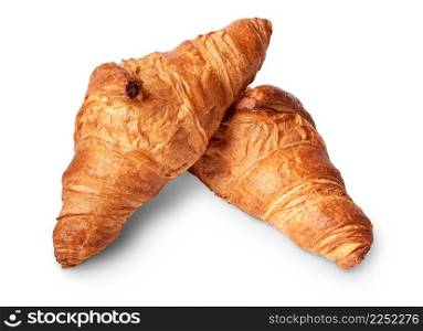 Isolated objects: traditional croissant, French puff pastry bakery, on white background. Traditional french croissant on white background