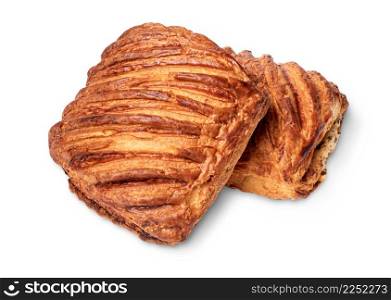 Isolated objects: traditional sweet puff pastry bun, stuffed with poppy seeds, on white background. Traditional sweet puff pastry bun