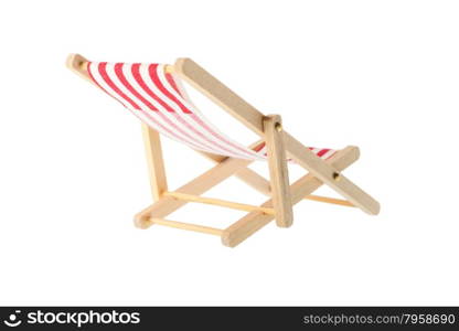 Isolated objects: wooden red striped deck chair, isolated on white background