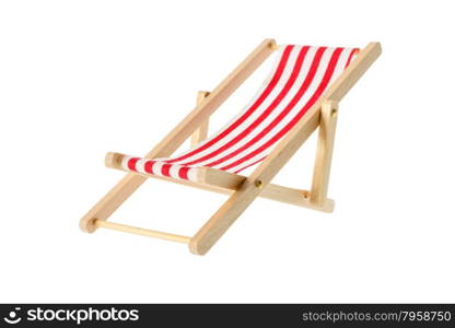 Isolated objects: wooden red striped deck chair, isolated on white background