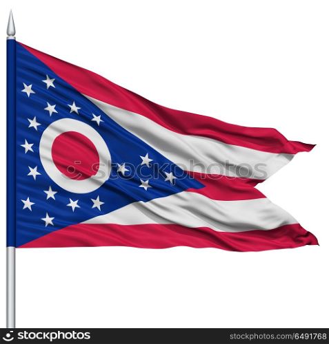 Isolated Ohio Flag on Flagpole, USA state, Flying in the Wind, Isolated on White Background